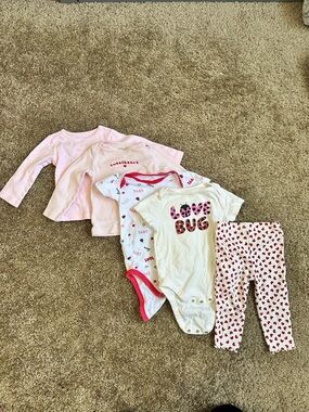 Carter's Pale Pink Solid and Striped Infant Bodysuit Duo